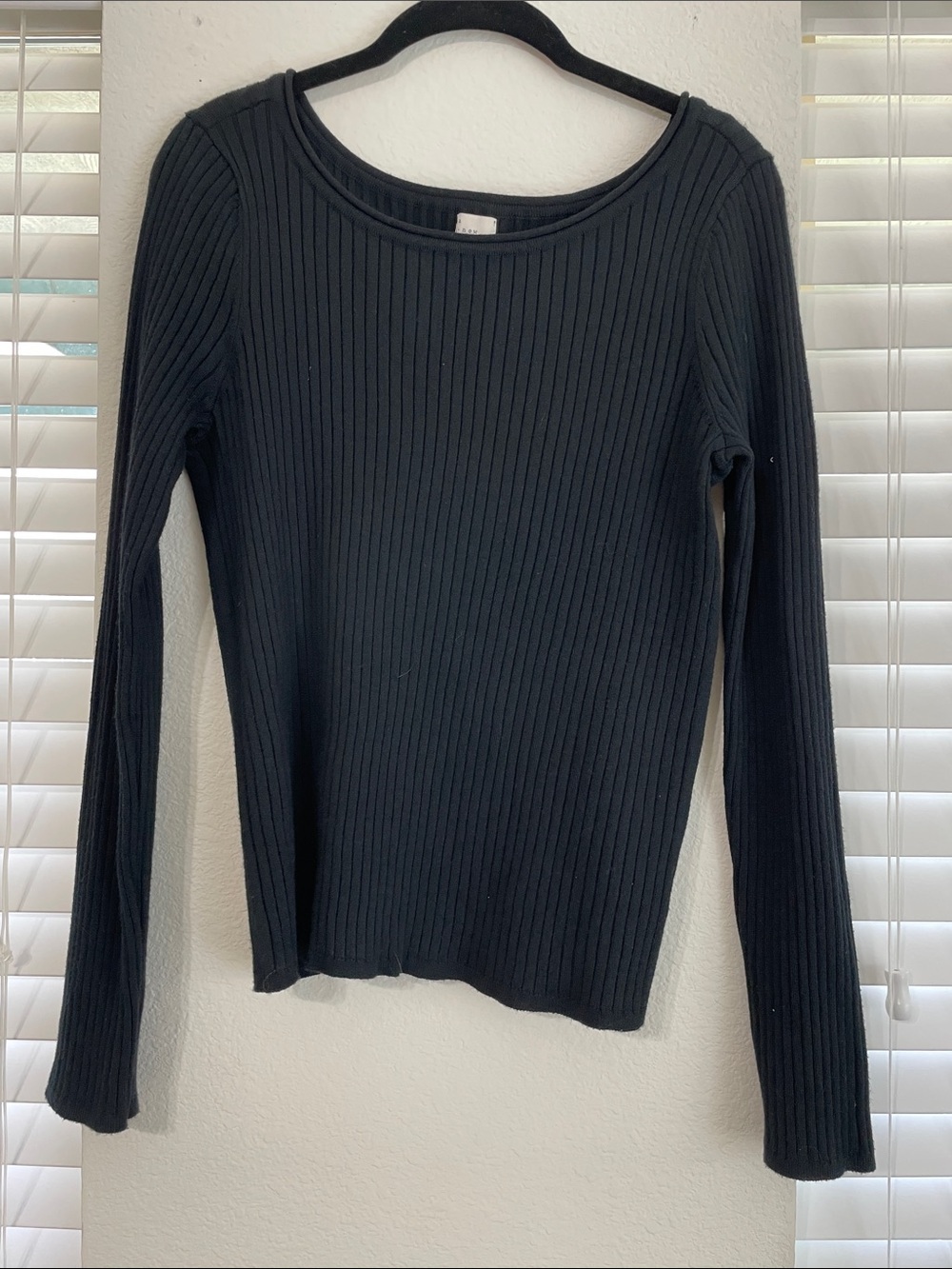 NWT A New Day Ribbed Long Sleeve Scoop Neck Top - Black